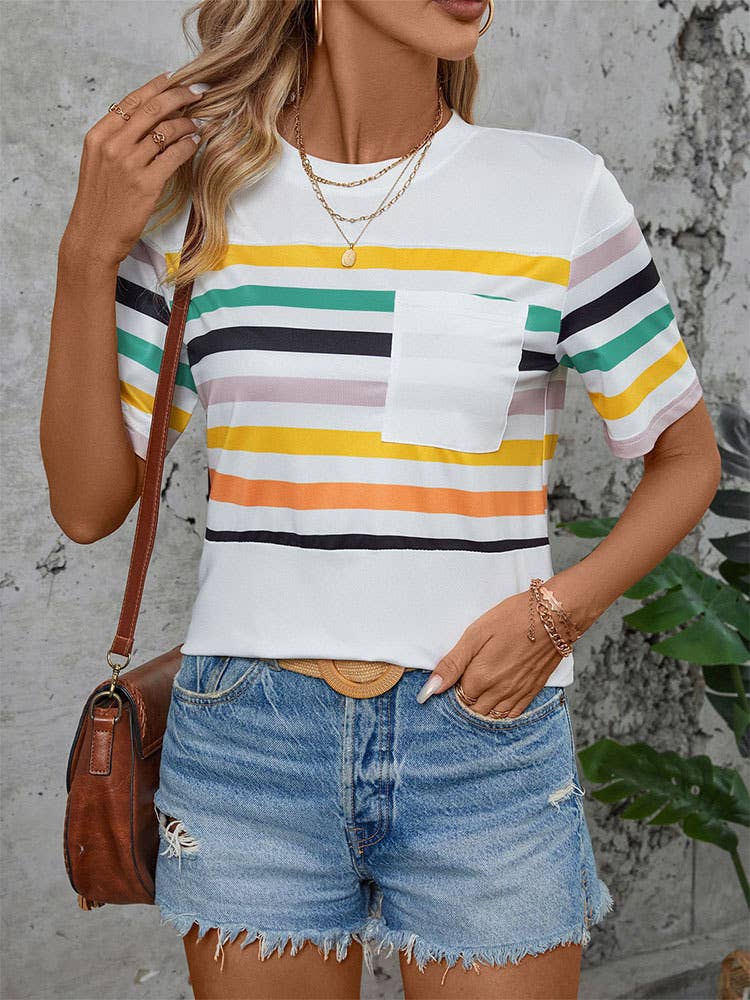 COLORFUL STRIPED SHORT-SLEEVED T-SHIRT