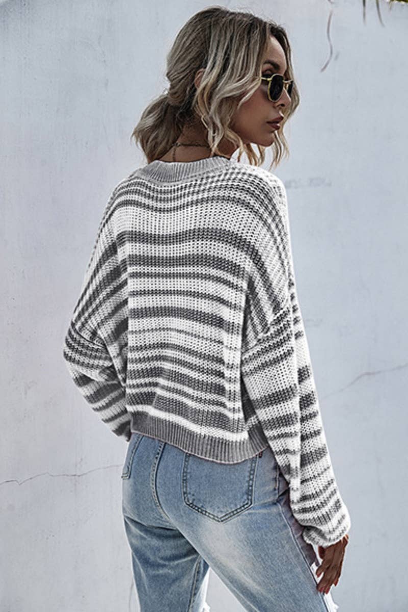 CWOSWL6575_FALL CREW-NECK STRIPED LONG-SLEEVED SWEATER
