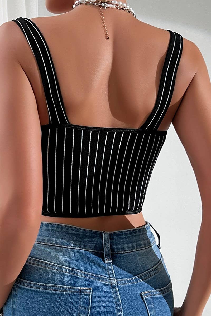 CWTTK0748_LOW-CUT LEOPARD LACE BACKLESS STRIPED CAMISOLE