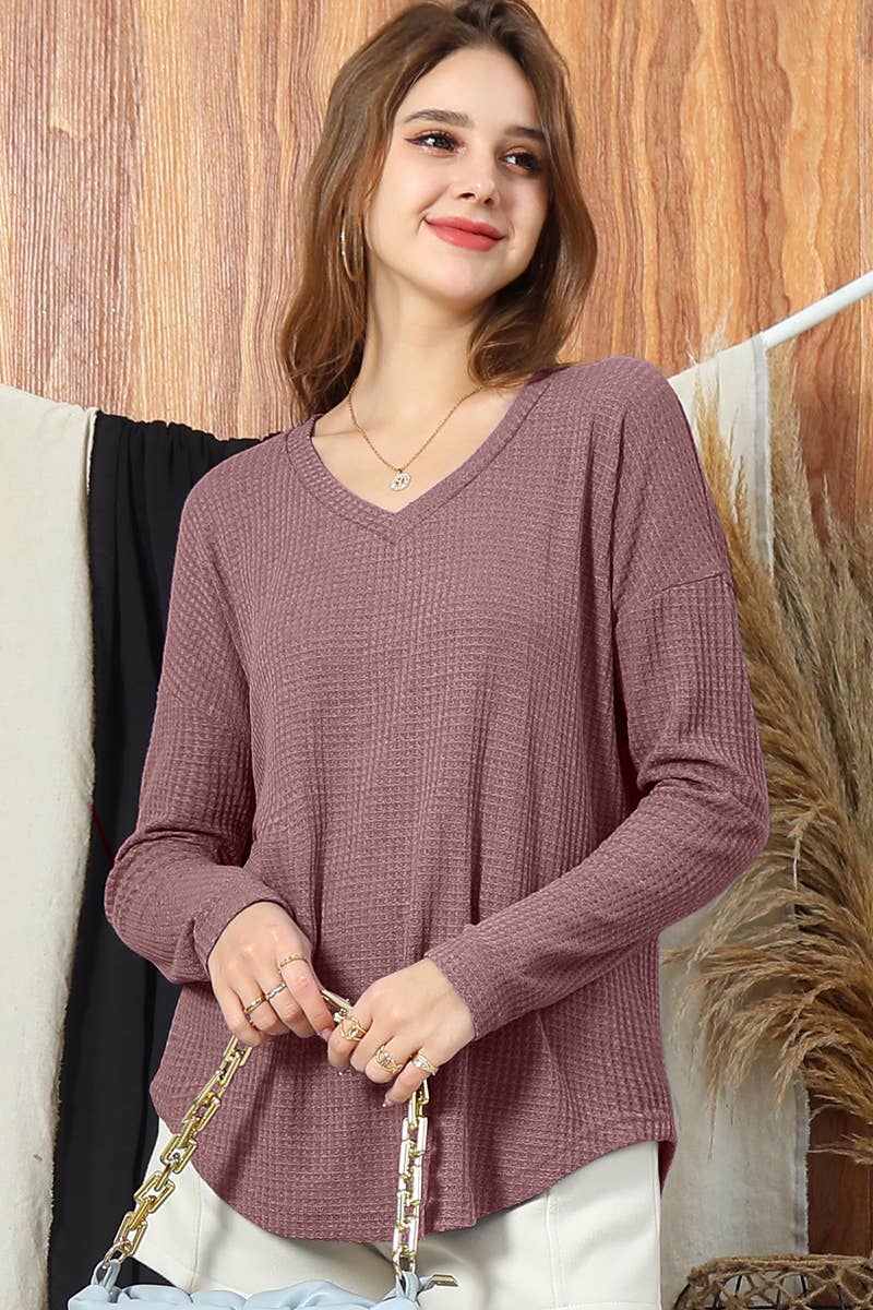 CWTTL1007_V NECK LOOSE LONG SLEEVE KNIT SWEATER TUNIC TOP