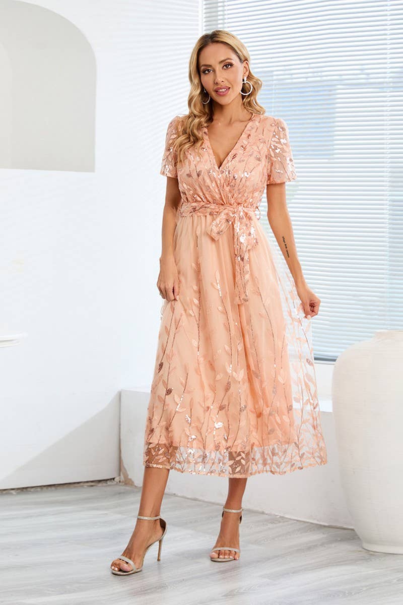 CWDMD1468_V-NECK SHORT SLEEVED DRESS