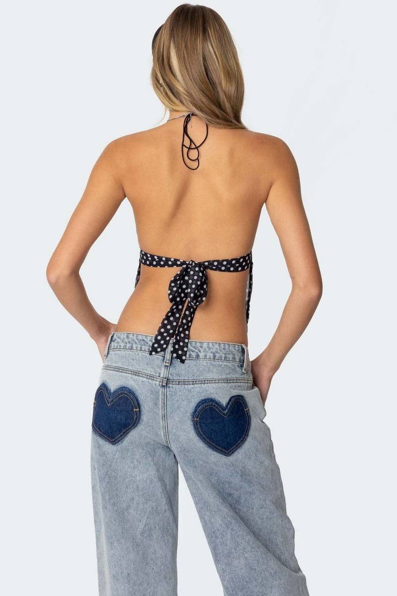 CWTTK1134_SEXY POLKA DOT HALTER BACKLESS SLIM CROP TOP