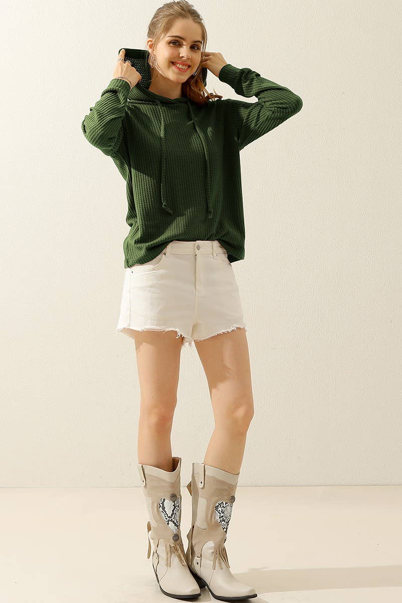 CWOHOL444_HOODED WAFFLE KNIT SWEATER TOP LOUNGE WEAR