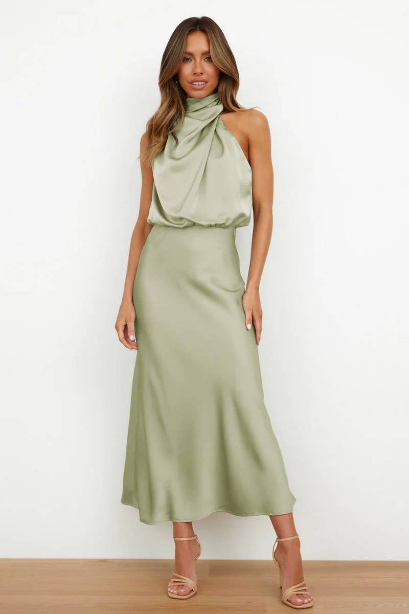 CWDMD6142_SPRING AND SUMMER HIGH-END SATIN SLEEVELESS DRESS