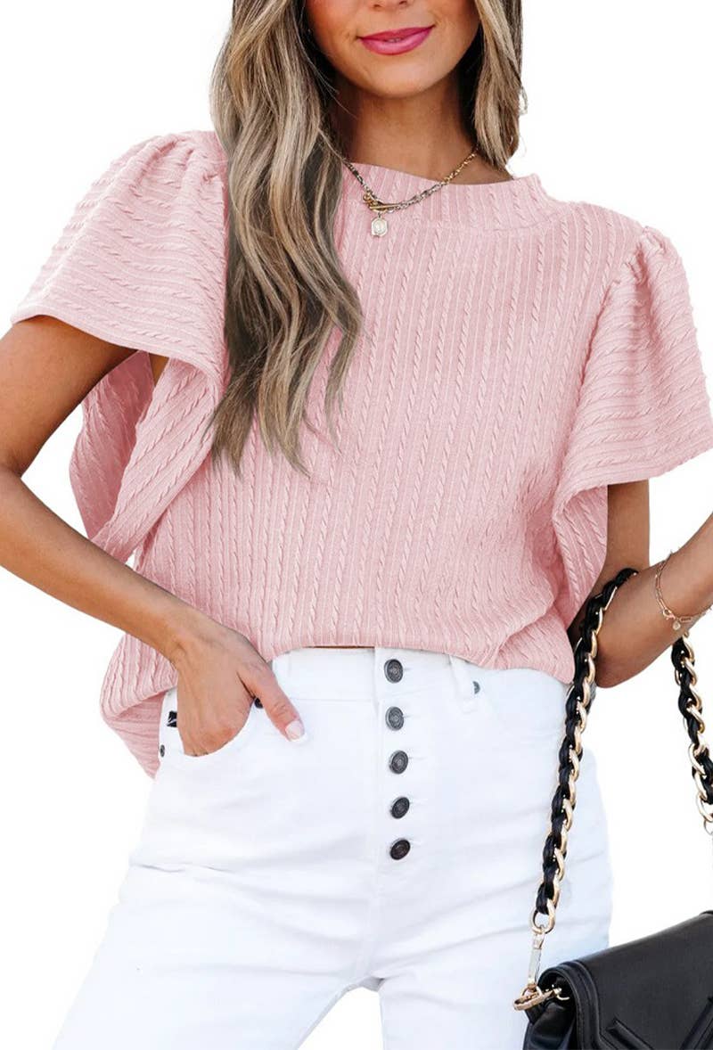 CWTBLS1811_SUMMER DOUBLE-LAYER RUFFLE SHORT-SLEEVED T-SHIRT