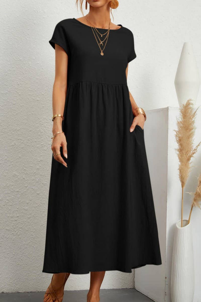 CWDMD5451_SOLID COLOR SLEEVELESS LOOSE POCKET DRESS