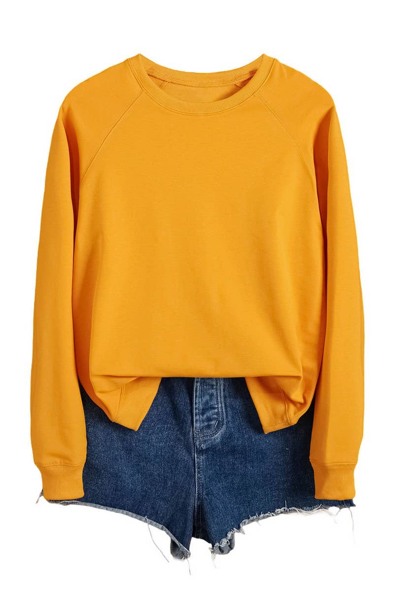 CWTBLL01327_ROUND NECK SOLID COLOR HORN SLEEVE SWEATSHIRT