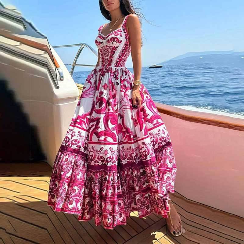 BOHEMIAN STYLE ELEGANT LONG PRINT HALTER DRESS