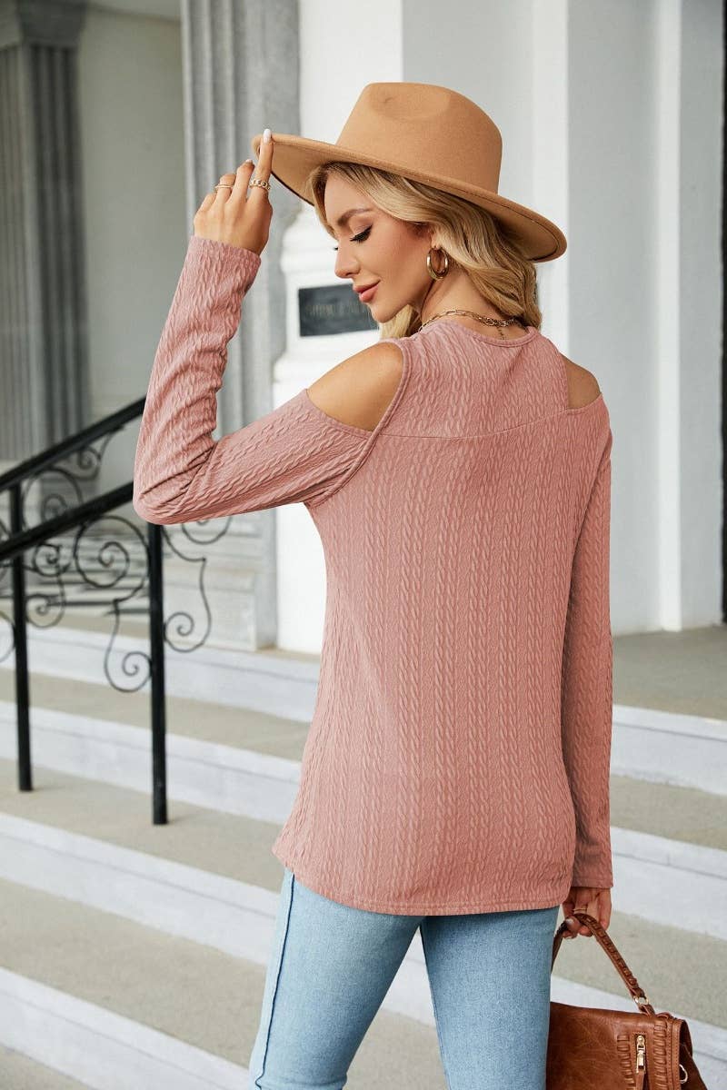 CWTBLL2819_SPRING AUTUMN OFF-THE-SHOULDER LONG SLEEVE TOP
