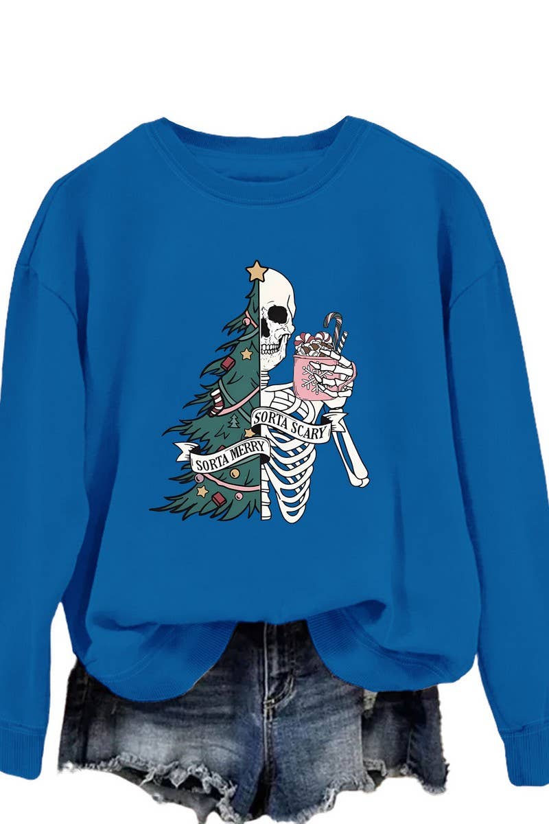 CWTBLL01328_PRINTED LOOSE PULLOVER CHRISTMAS SWEATSHIRT