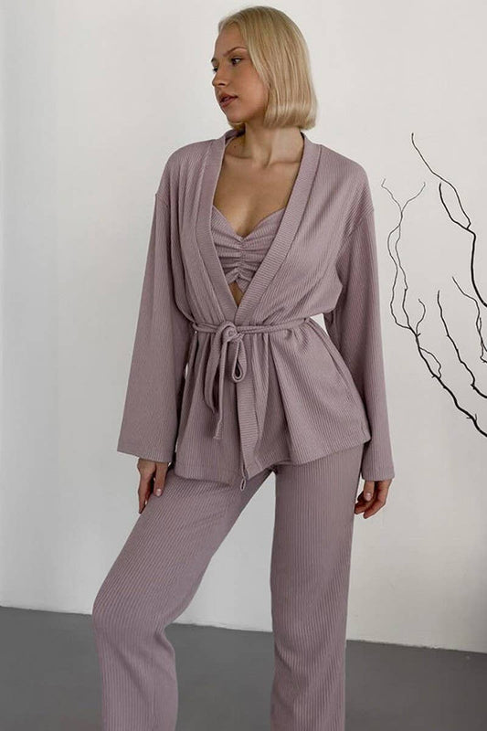 CWSPJ0351_KNITTED NIGHTGOWN UNDERWEAR AND PANTS SET