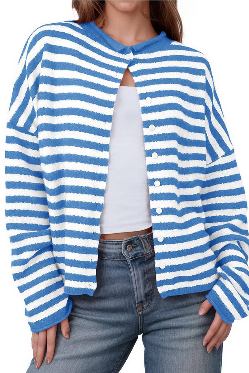 CWOCAL00609_STRIPED COLORBLOCK LONG SLEEVE CARDIGAN SWEATER