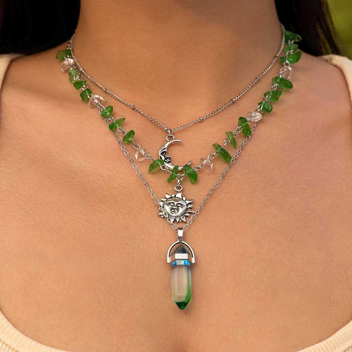 STACKED FLORAL TASSEL GRAVEL BEADED NECKLACE_CWAJE1816