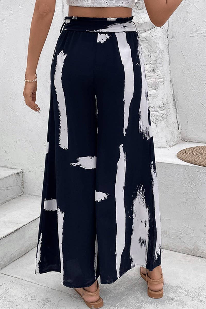 CWBLP0810_LACE-UP PRINTED HIGH-WAIST WIDE-LEG TROUSERS