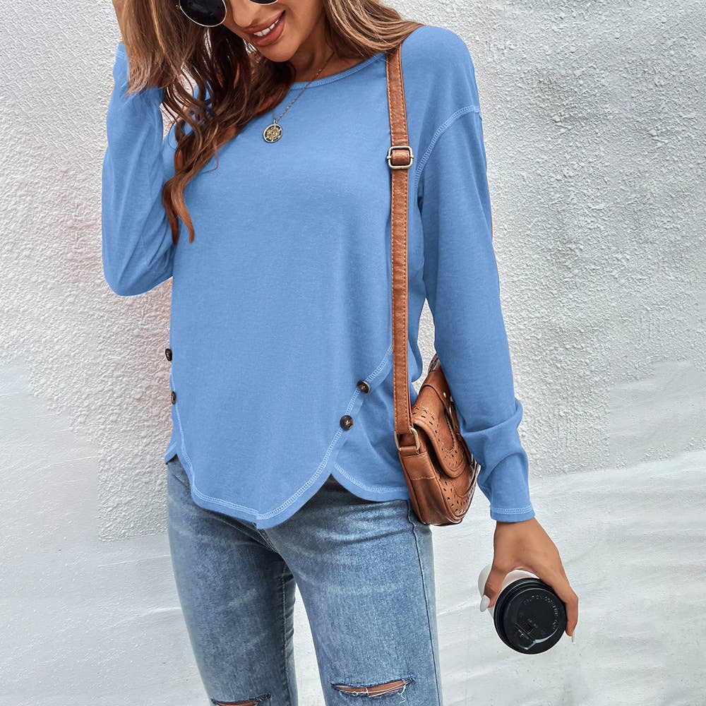 Decorative buttons irregular hem T-shirt