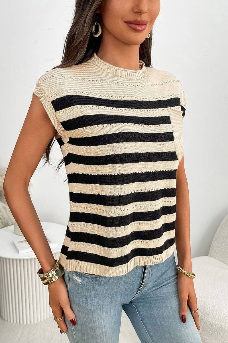 CWOSWS0142_CREW NECK CHUNKY KNIT STRIPED SWEATER