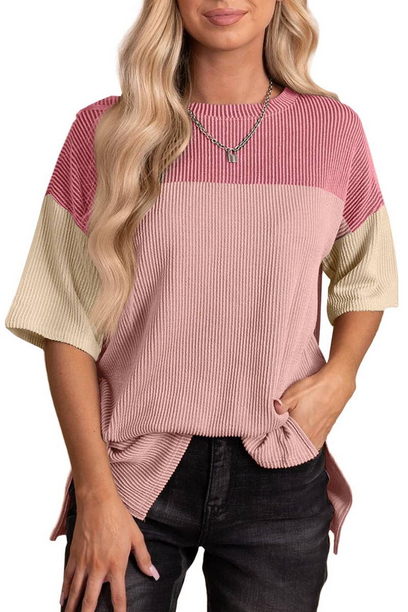 CWTTS1093_COLOR-MATCHING SHORT-SLEEVED LOOSE T-SHIRT