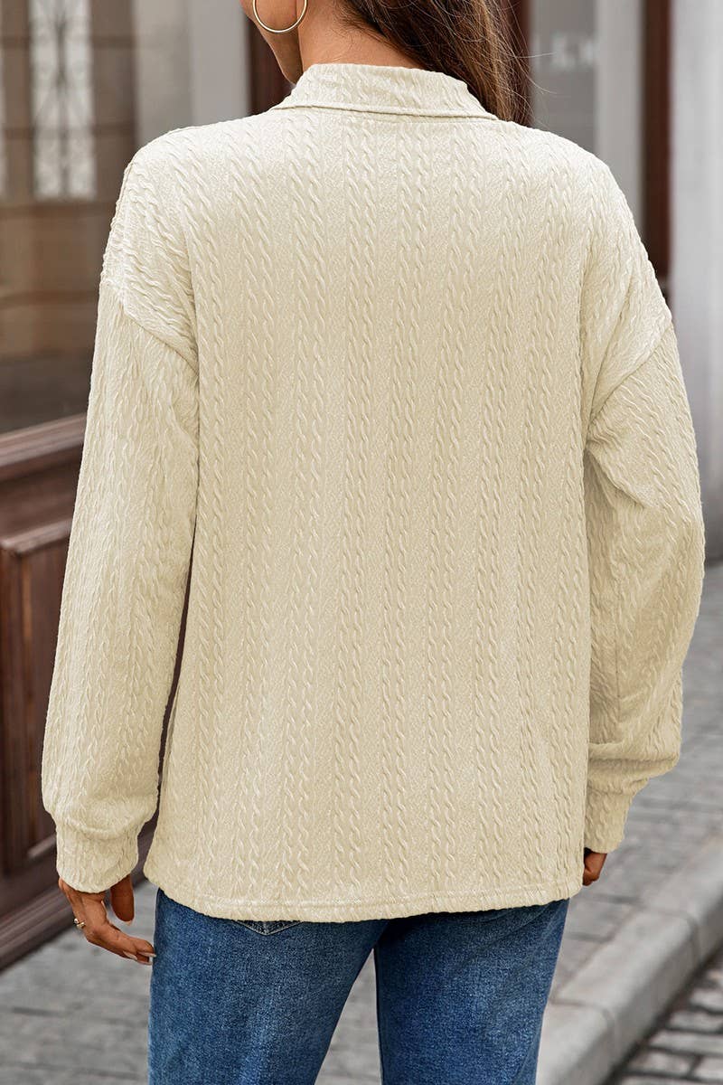 CWTBLL01307_V NECK CABLE KNIT SOLID LONG SLEEVE TEE