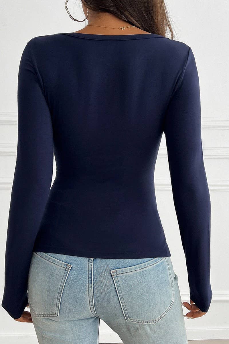 CWTBLL2774_SLIM FIT BUTTON V-NECK LONG SLEEVE KNIT T-SHIRT