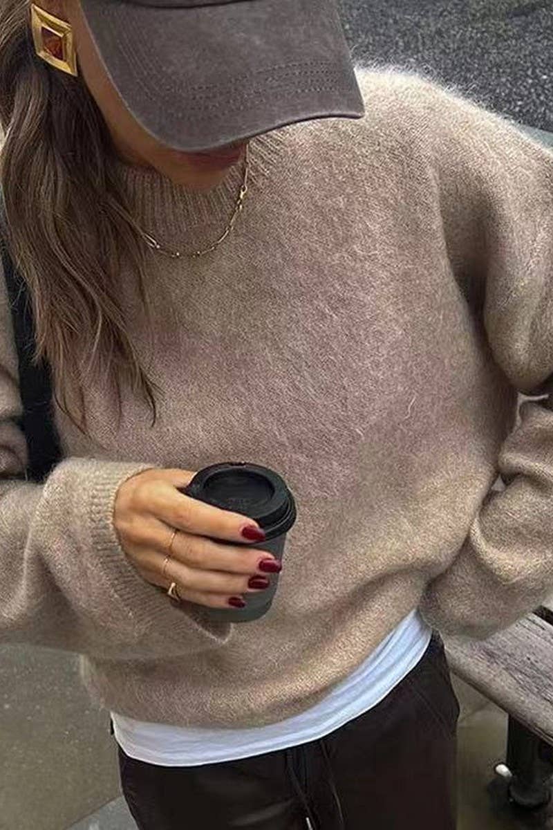 CWOSWL6688_LONG SLEEVE BRUSHED CREW NECK PULLOVER TOP
