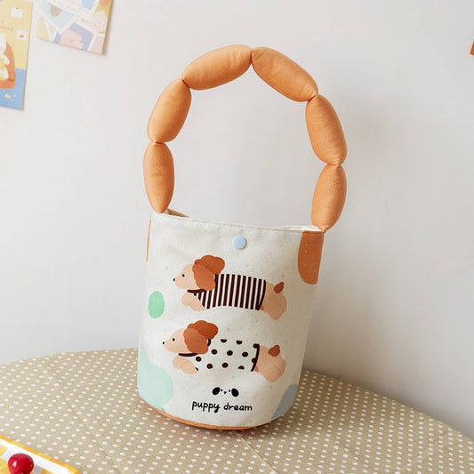 Cute Dachshund Cartoon Bucket Tote Bag_CWAB5606