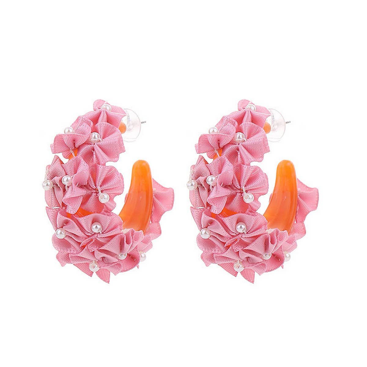 Handmade Fabric Flower C-Hoop Earrings Fresh Style