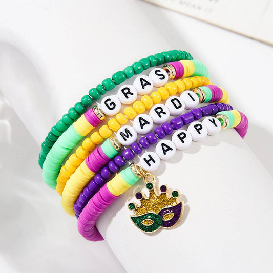 MASK PENDANT RICE BEAD SOFT CLAY BRACELET SET