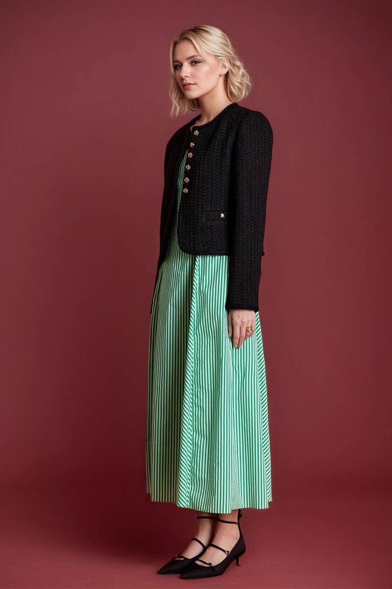 CWOCO1277_CREW NECK TWEED SHORT CARDIGAN COATS