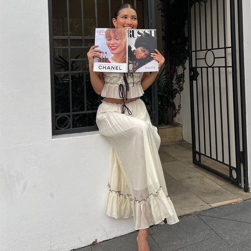 Chic French style sexy halter top long skirt set