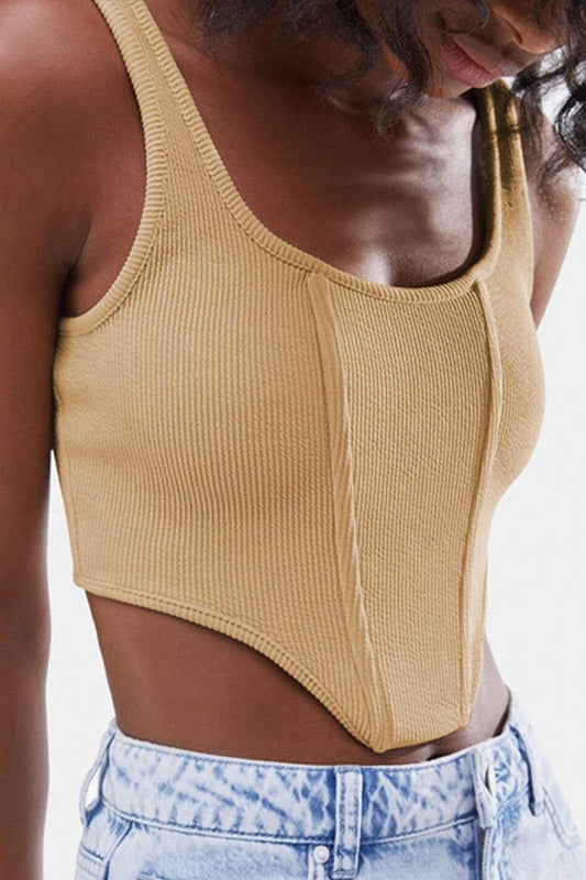 CWTTK0812_RIBBED SOLID HERRINGBONE CAMISOLE TOP