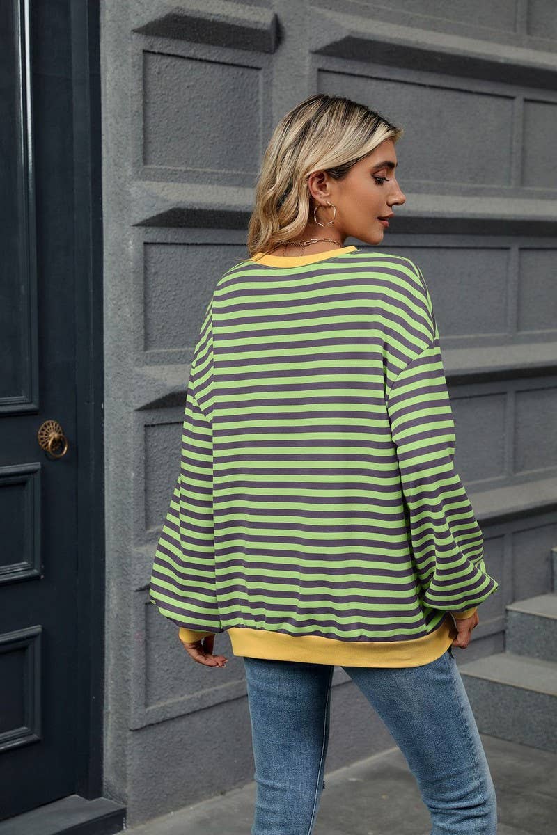 CWTBLL2359_CONTRAST COLOR STRIPED CREW NECK SWEATSHIRT