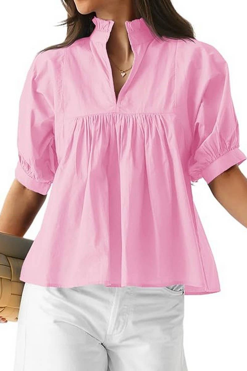 CWTBLS02489_2025 CASUAL V NECK LOOSE FIT COMMUTER SHIRT