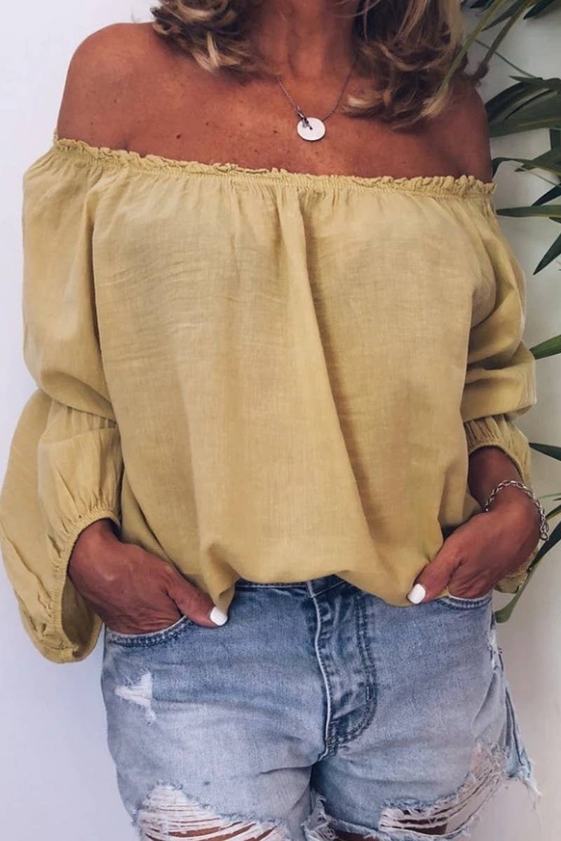 CWTTL01004_BOAT NECK ELASTIC PLEATED SOLID COLOR SHIRT