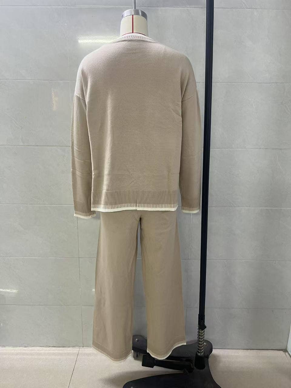 Contrast color sweater trousers two - piece set