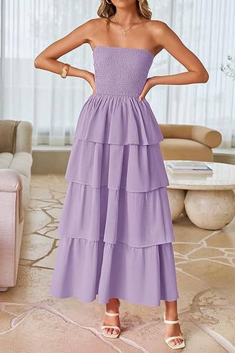 CWDMD6364_OFF-THE-SHOULDER LAYERED TUBE-TOP SUNDRESS