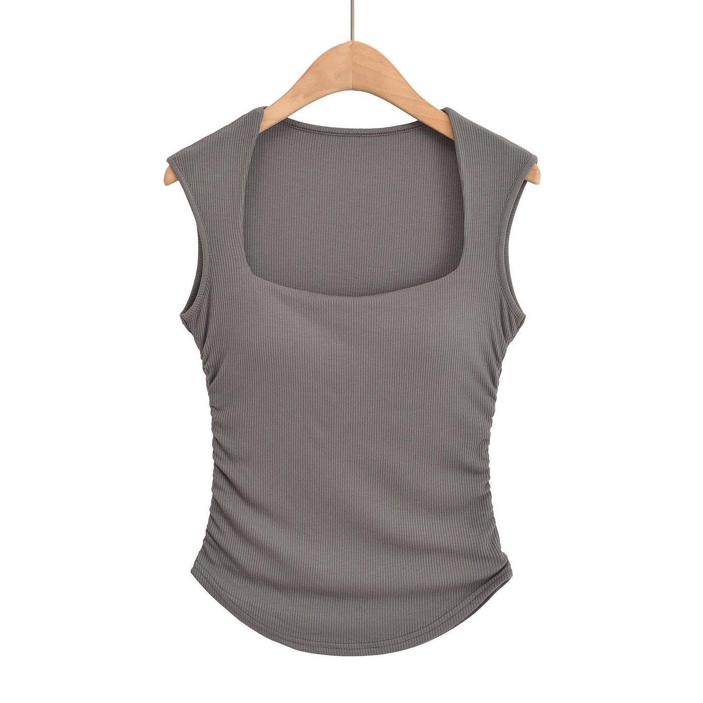 DOUBLE SQUARE NECK TIGHT PLEATED TOP