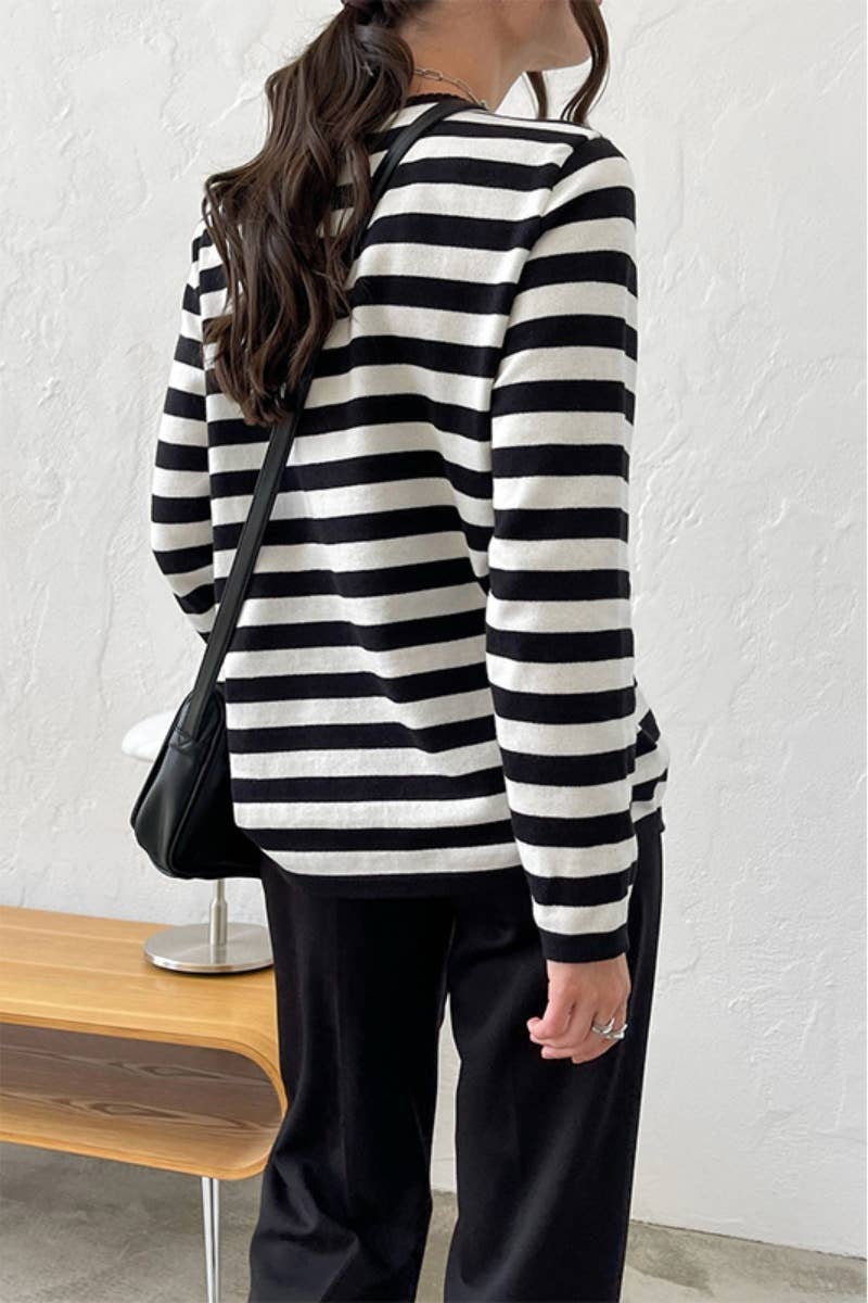 CWTBLL2962_CLASSIC CREW-NECK STRIPED LONG-SLEEVED SWEATER