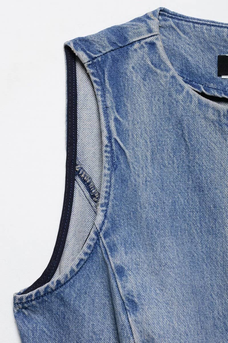 CWSBSSL0145_FASHION DENIM VEST + STRAIGHT PANTS SET