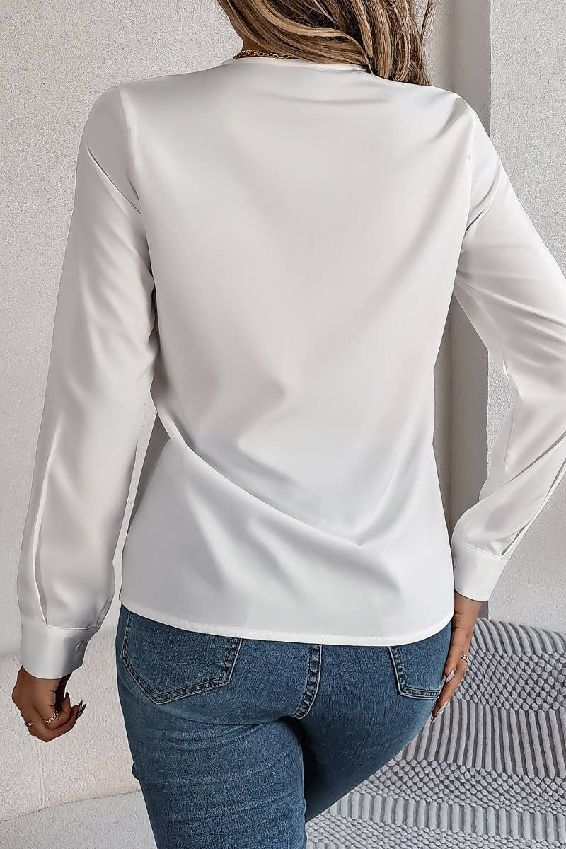 CWTBLL2646_AUTUMN SOLID COLOR V-NECK LONG SLEEVE SHIRT TOP