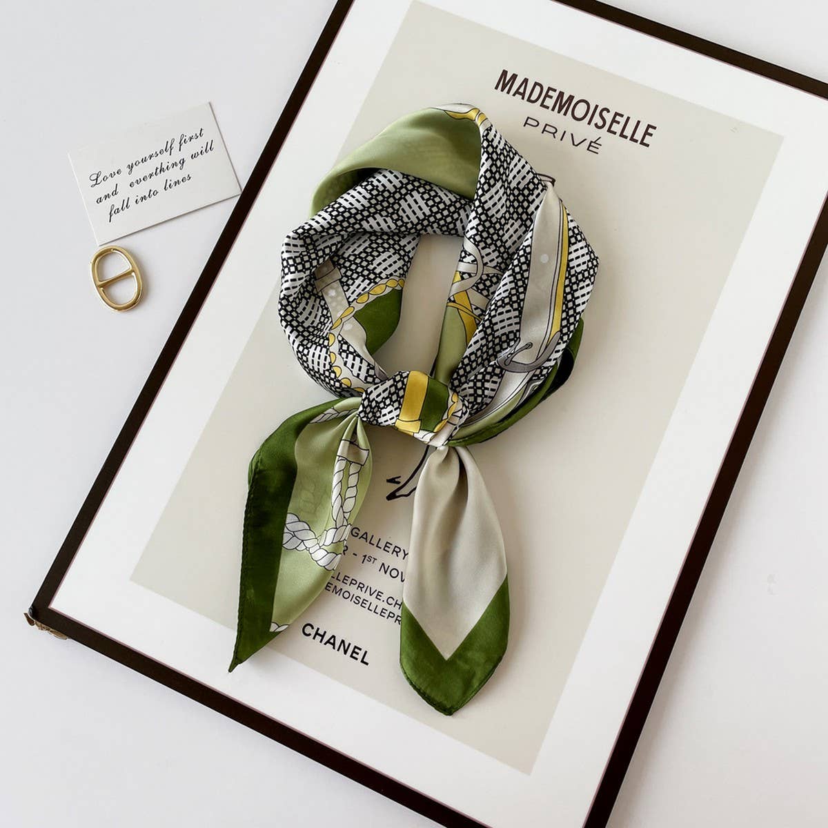 Letter Print Satin Square Scarf for Women