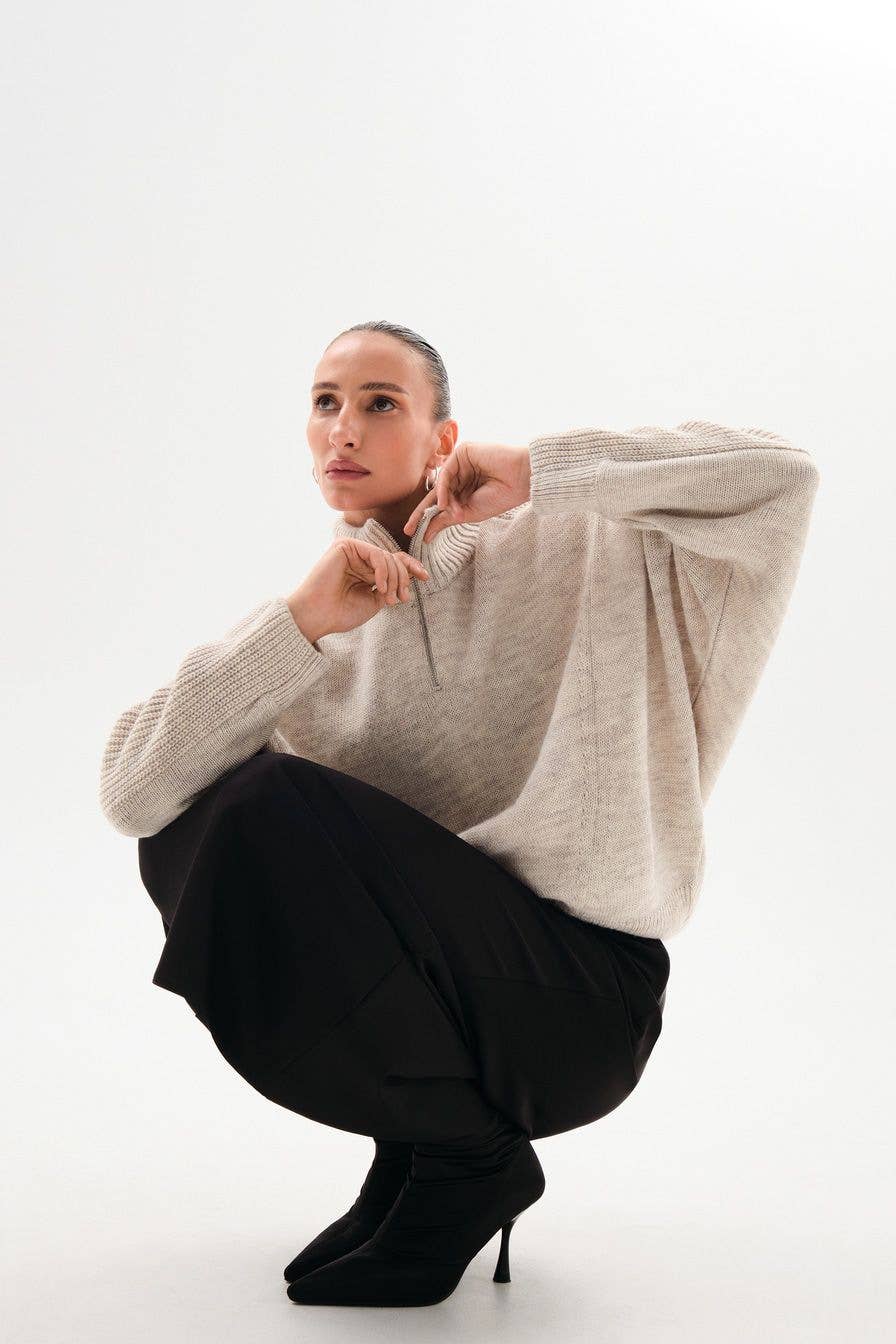 Casual fashion loose half-zipper knitted sweater