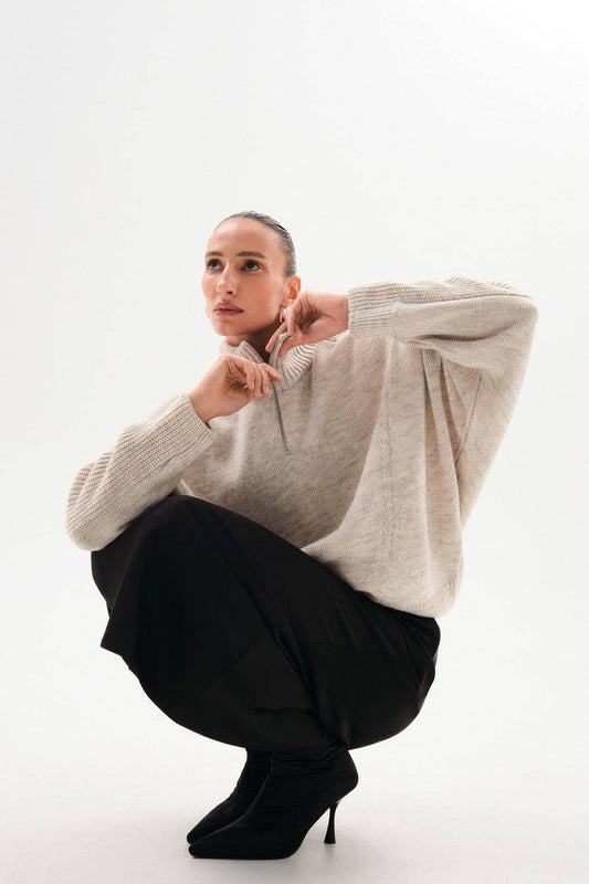 Casual fashion loose half-zipper knitted sweater