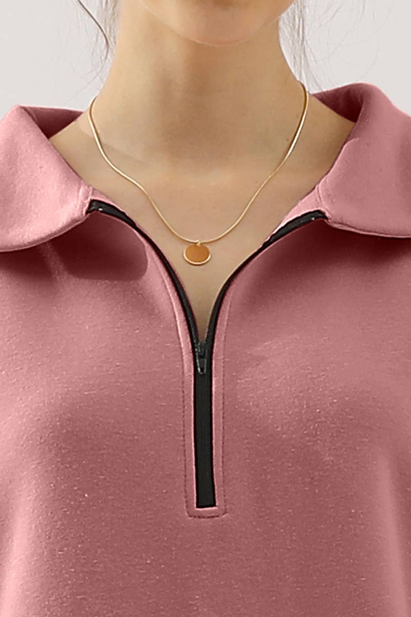 CWOHOL431_Zip Neck Lightweight Pullover Sweatshirt