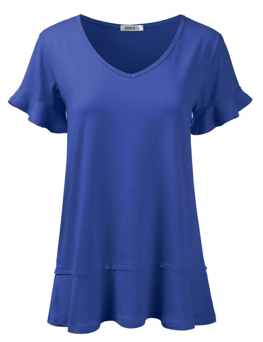 CWTTS681-P_Casual Tshirt V Neck Short Sleeve Loose blouse