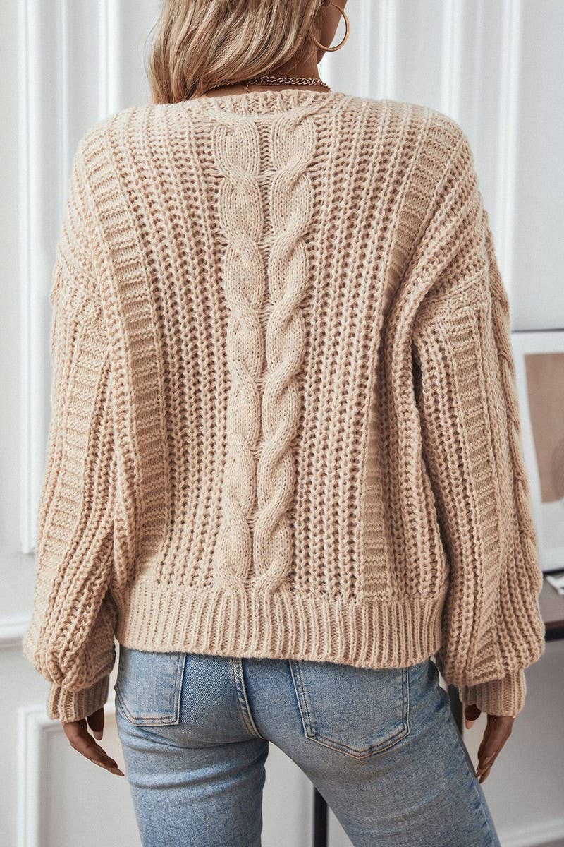 CWOSWL2845_CABLE LANTERN SLEEVE TWIST KNIT SWEATER