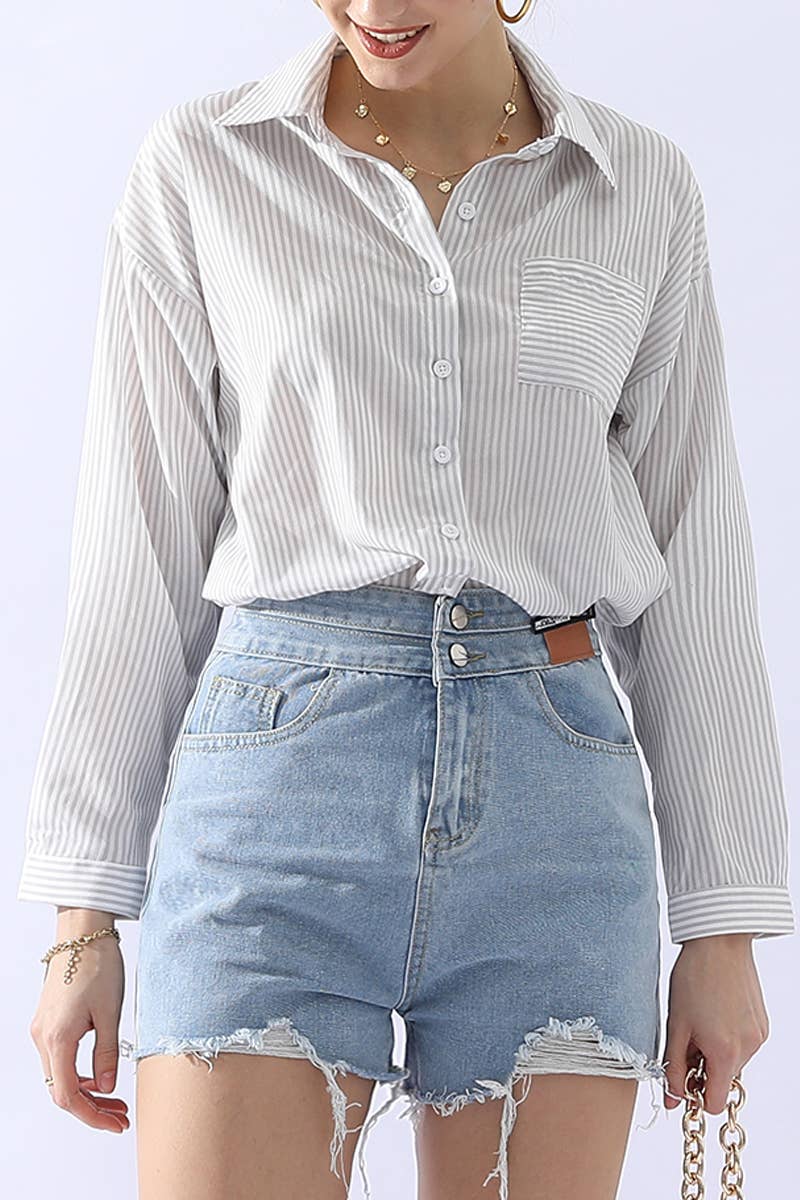 CWTSTL450_VERTICAL STRIPE BUTTON DOWN ONE POCKET SHIRTS