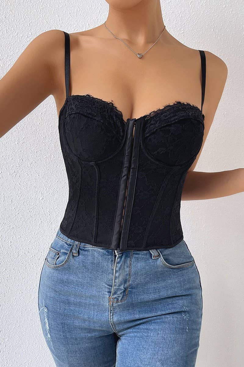 CWTTK0402_SEXY SOLID COLOR LACE FISHBONE LOW CUT TANK TOP