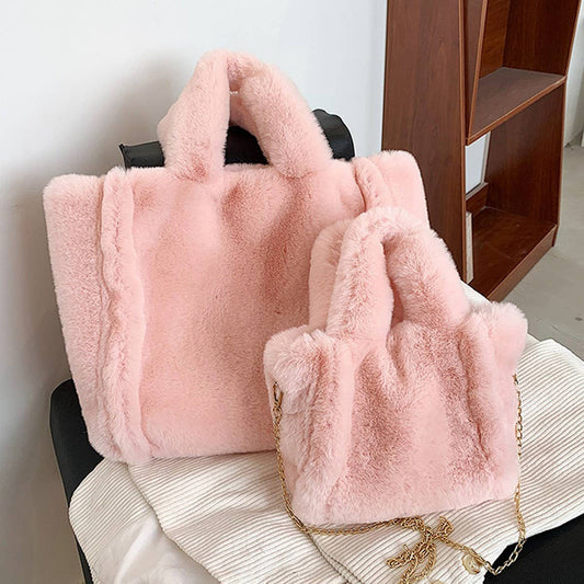 Plush Fur Handbag Women Crossbody Tote_CUAB00593