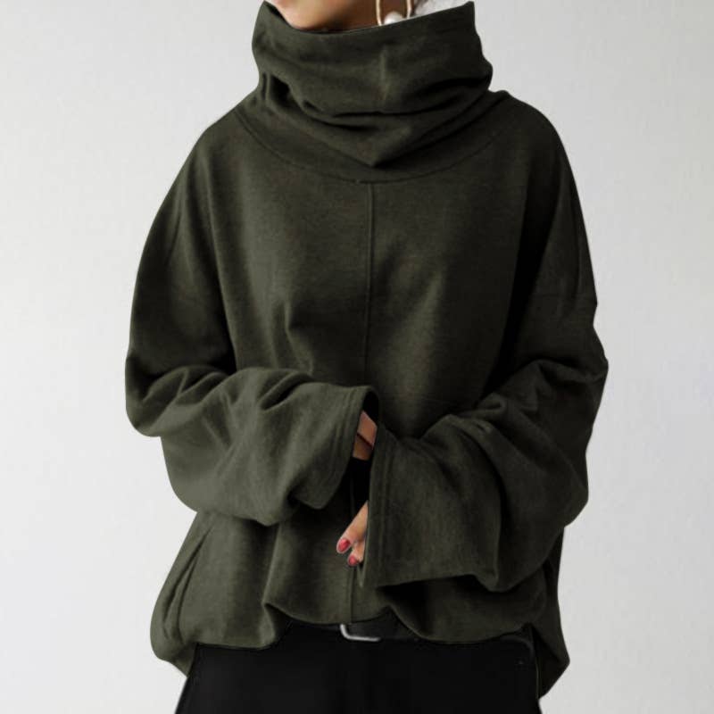 CASUAL TURTLENECK PULLOVER SOLID COLOR HOODIE
