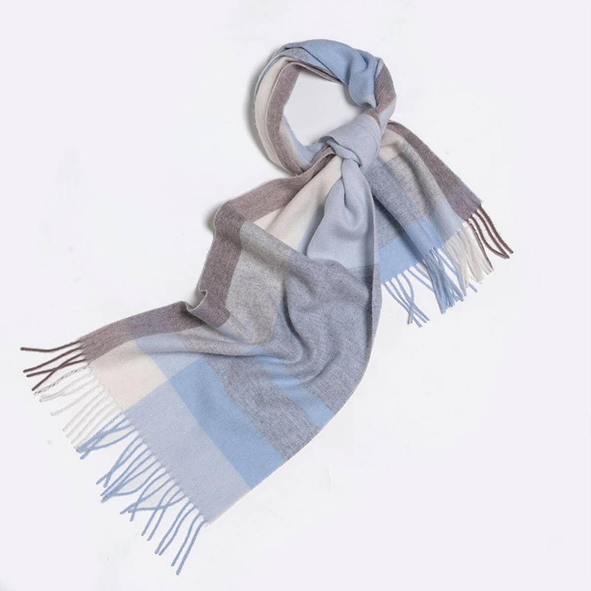 Blue Check Wool Scarf Winter Warmth Unisex Shawl_CWASC2308